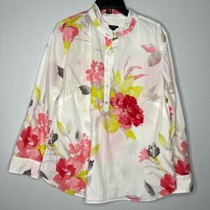 Talbots White Pink Yellow Floral Watercolor Long Sleeve Blouse Women’s size 1XP